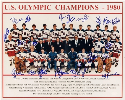1980 USA Olympic Hockey Multi Signed 16x20 Team Photo With 21 Signatures Including Herb Brooks (JSA)